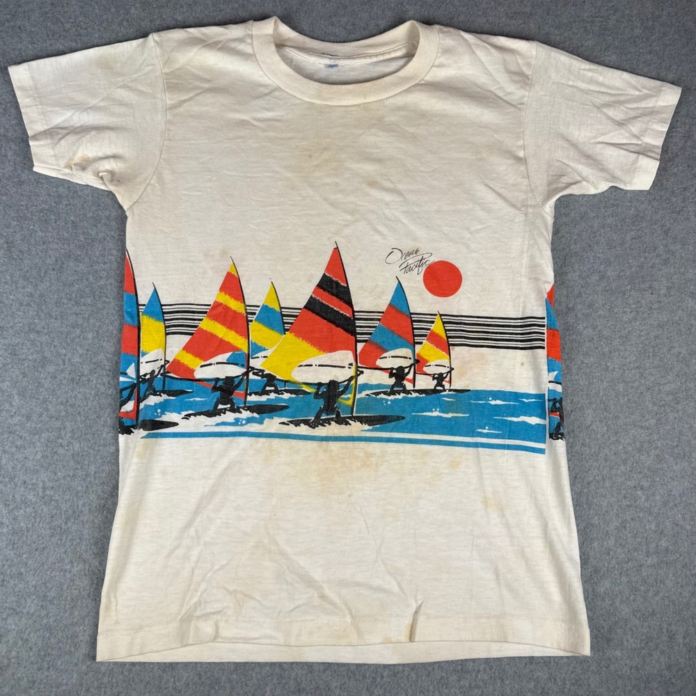 Vintage Ocean Pacific T-Shirt Mens Small White Windsurfing Graphic Tee 80s OP